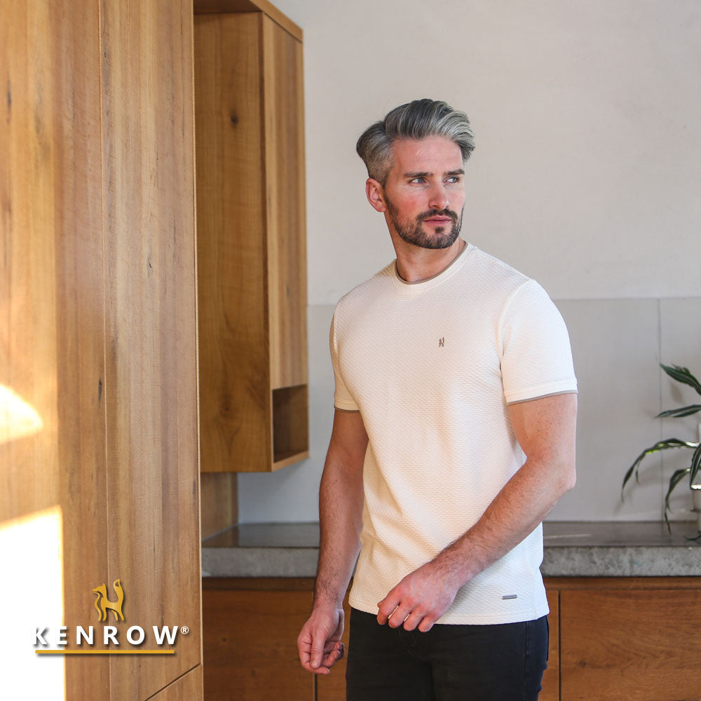 Men's Matty Short Sleeve Cream Tee-Front/Side View