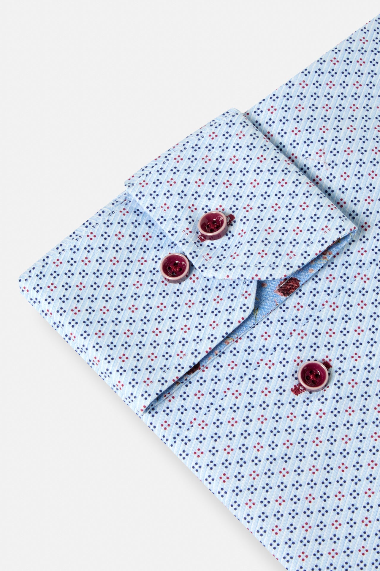 Benetti Tokyo Wine long sleeve shirt cuff detail with patterned fabric and wine buttons