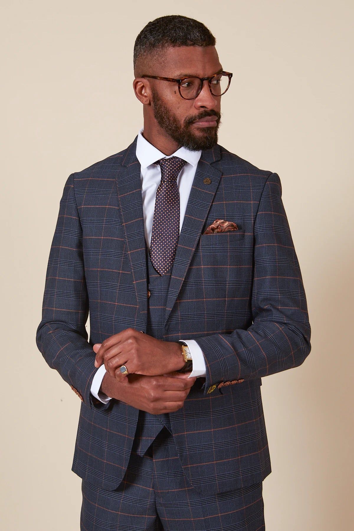 MARC DARCY Jenson Marine Check Jacket MARINE front view