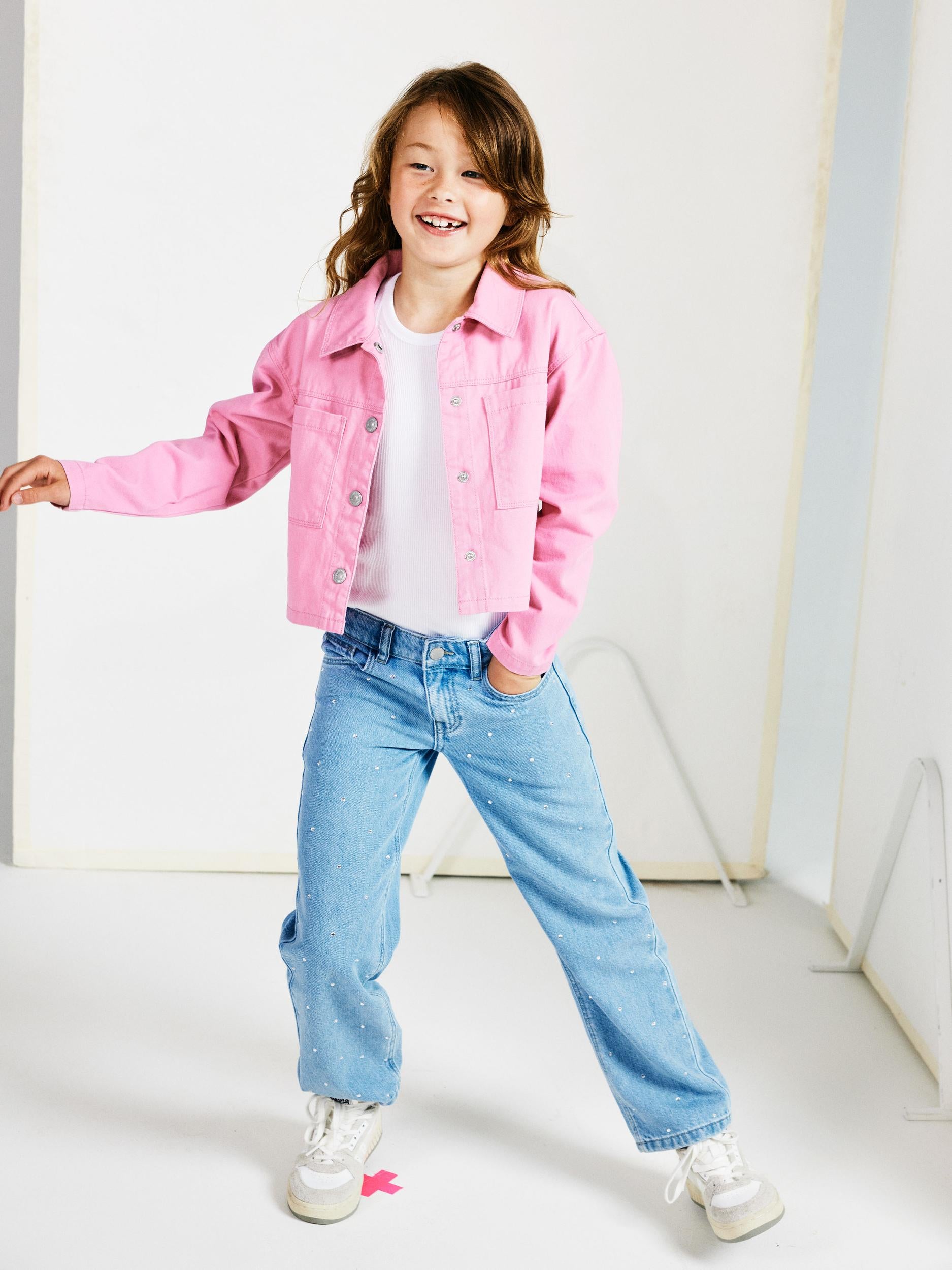 Girl's Rose Straight Jeans 3366-Light Blue Denim-Model Front View