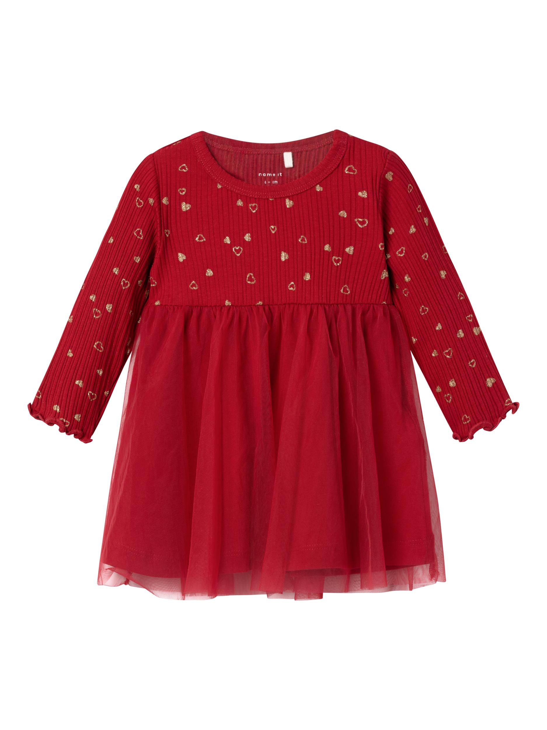 NAME IT Royane Long Sleeve Dress-Jester Red Jester Red front view