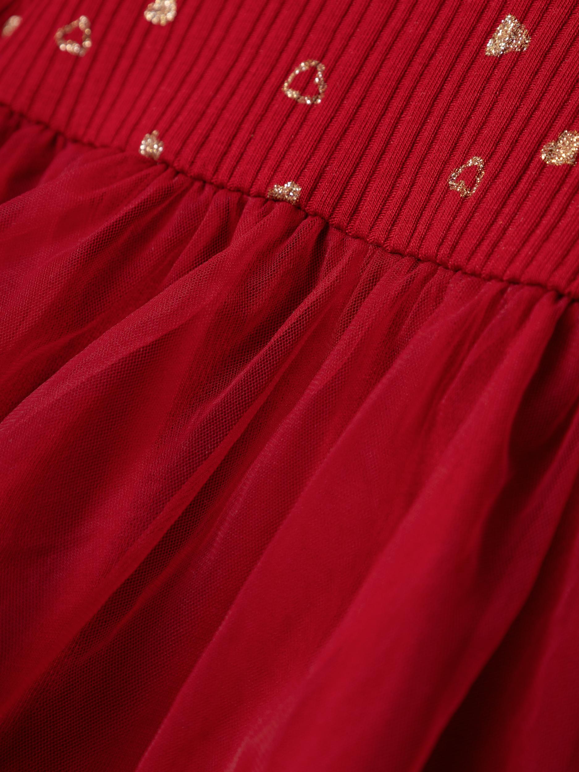 Girl's Royane Long Sleeve Dress-Jester Red-Close Up View