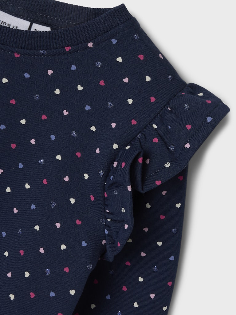 Oeana Long Sleeve Sweat Dress Navy-Print Detail