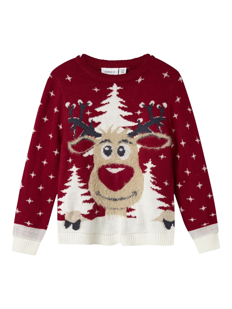 NAME IT Rebo Long Sleeve Knit-Jester Red Jester Red front view