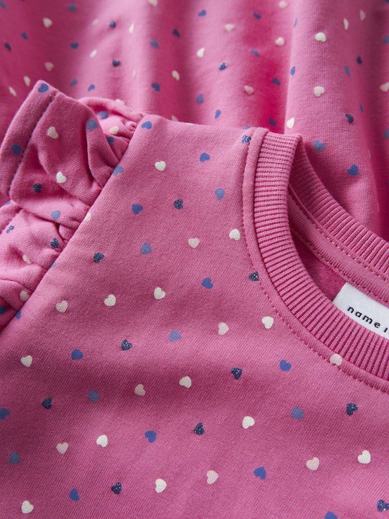 Oeana Long Sleeve Sweat Dress Pink-Print Detail