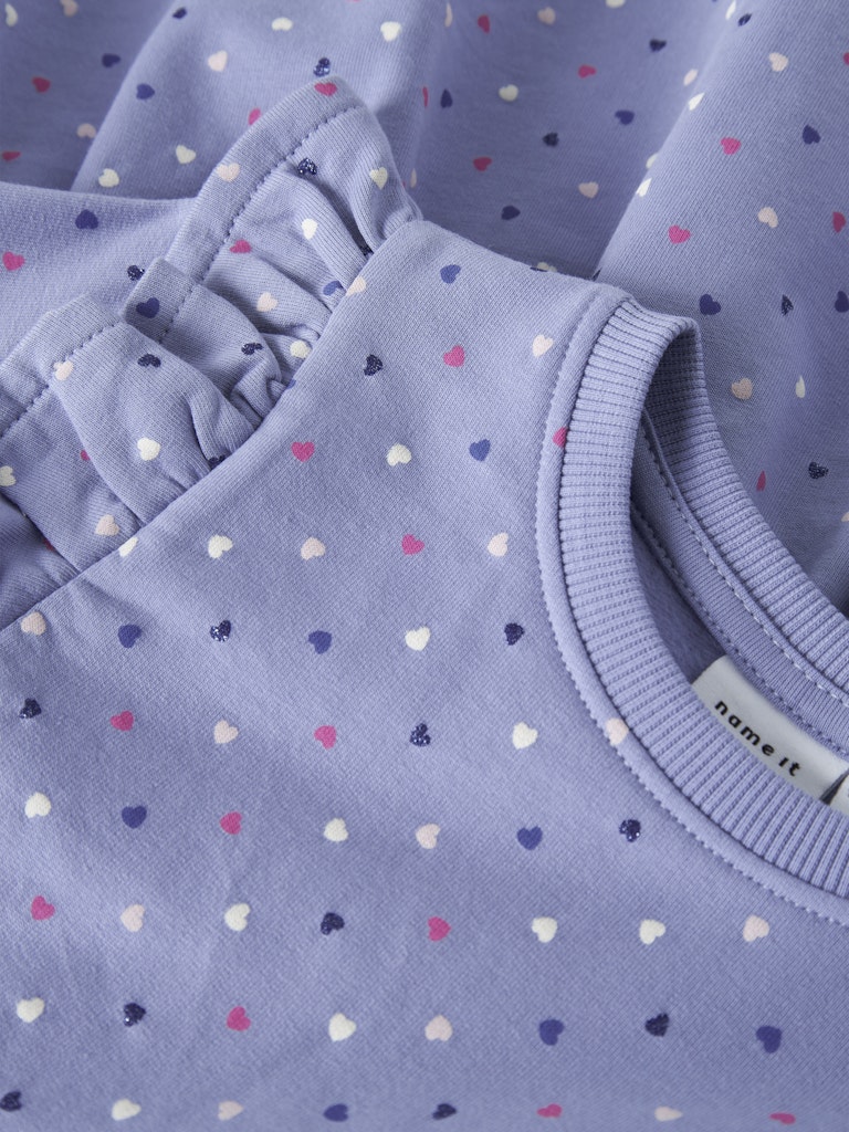 Oeana Long Sleeve Sweat Dress Purple-Print Detail