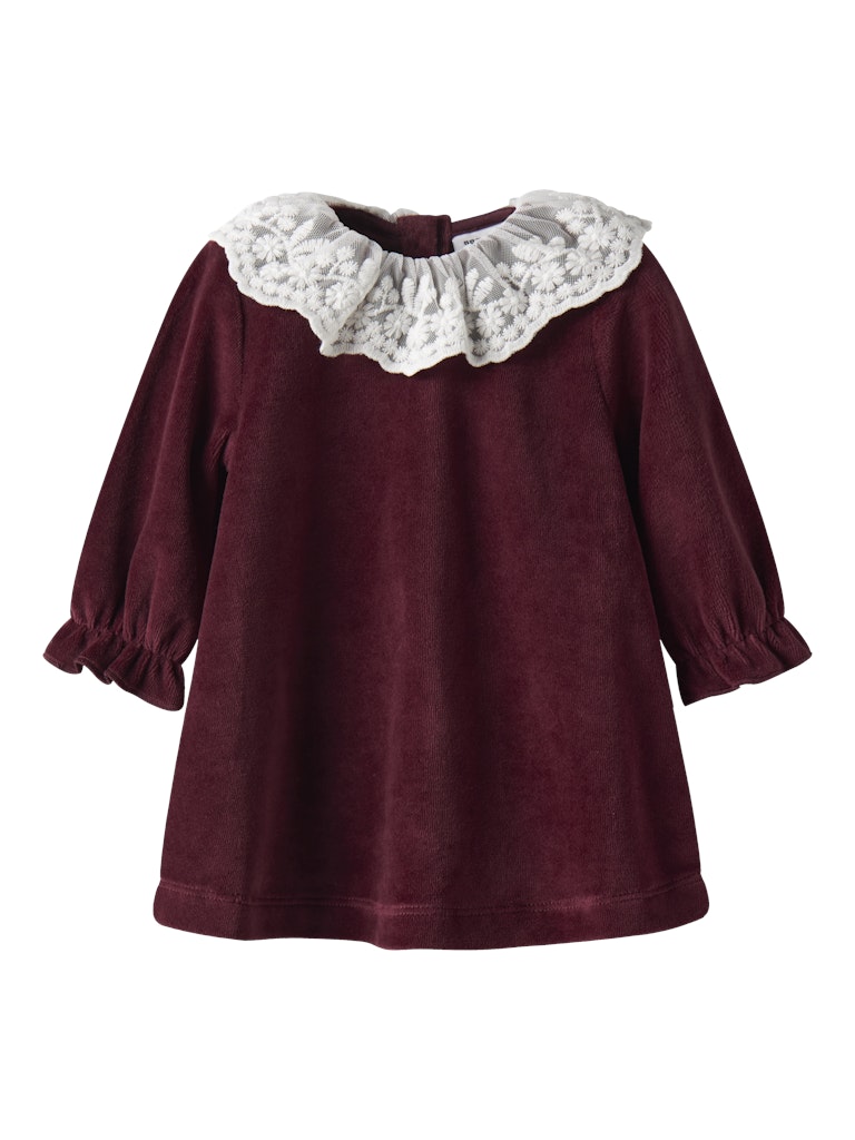 NAME IT Roxy Long Sleeve Dress-Burgundy Burgundy front view