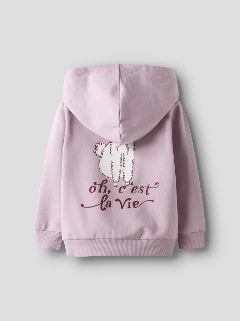 NAME IT Ralia Long Sleeve Sweat Cardigan-Keepsake Lilac Keepsake Lilac model front view
