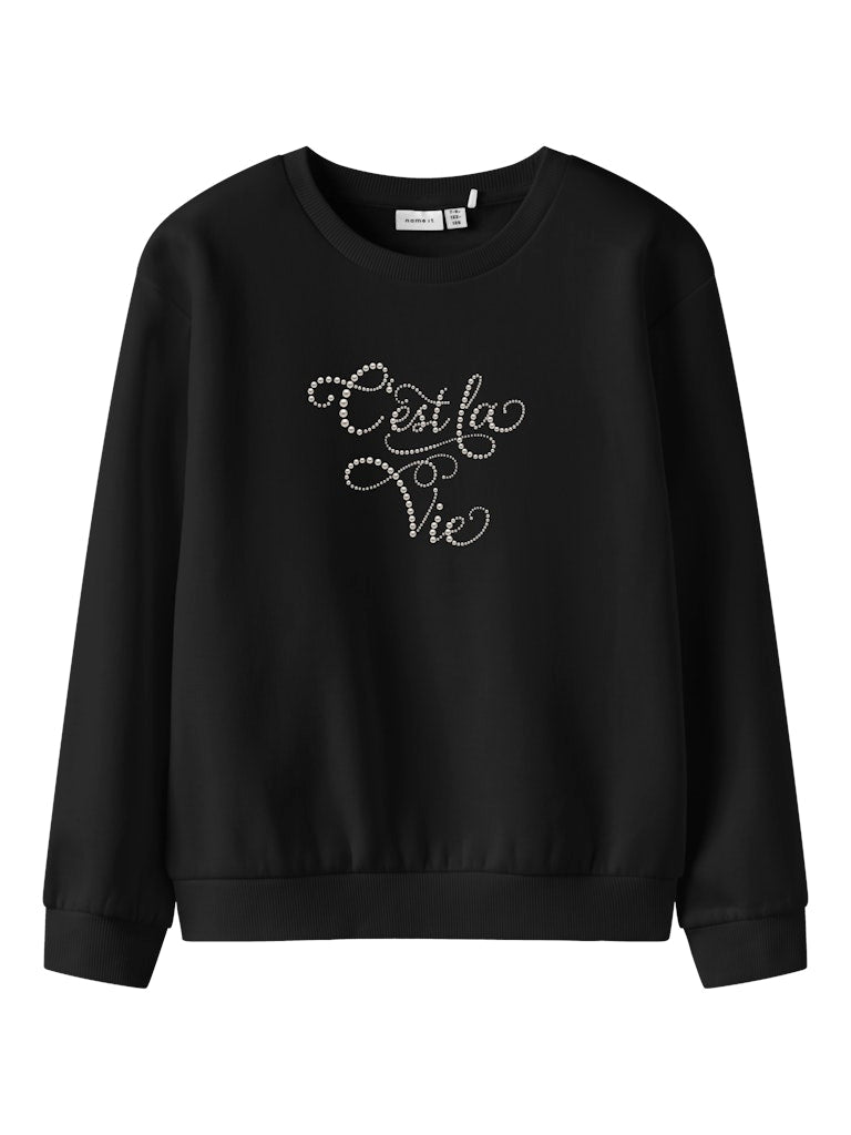 NAME IT Retta Long Sleeve Sweatshirt-Black Black front view