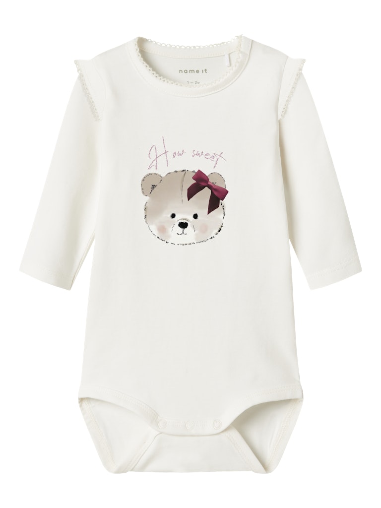 NAME IT Rindy Long Sleeve Bodysuit-Bright White Bright White front view