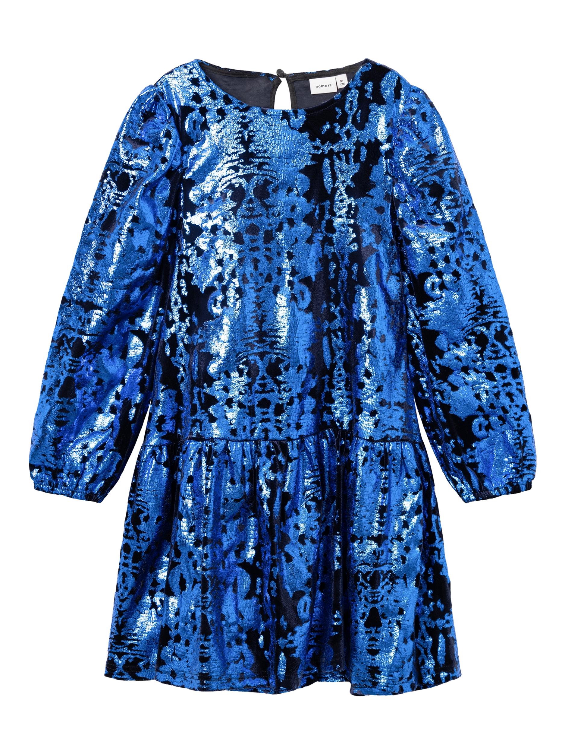 NAME IT Rulla Long Sleeve Dazzling Blue Dress Dazzling Blue front view