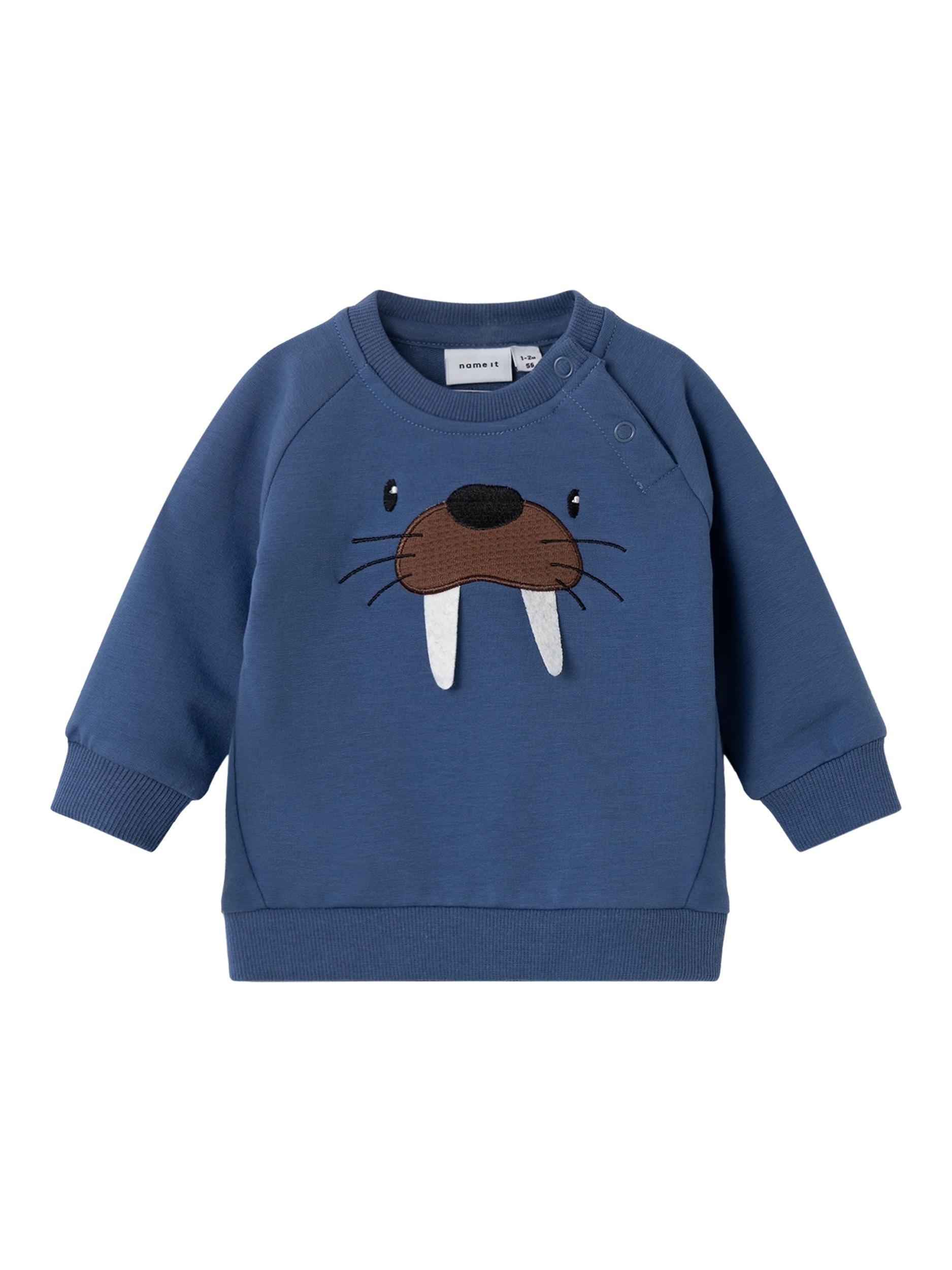 NAME IT Solar Long Sleeve Sweat-Bijou Blue Bijou Blue front view