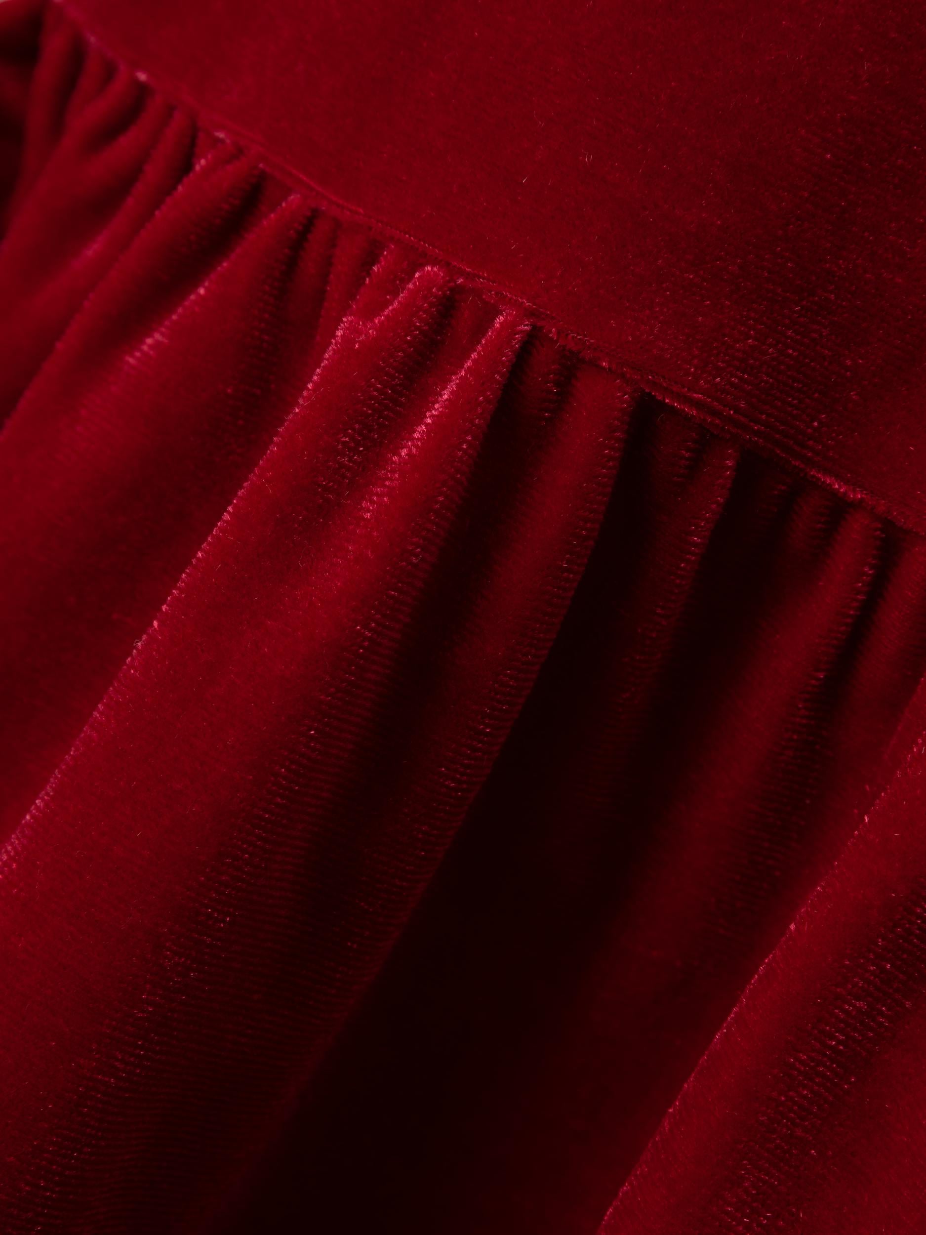 Girl's Revel Velvet Dress-Jester Red-Close Up View