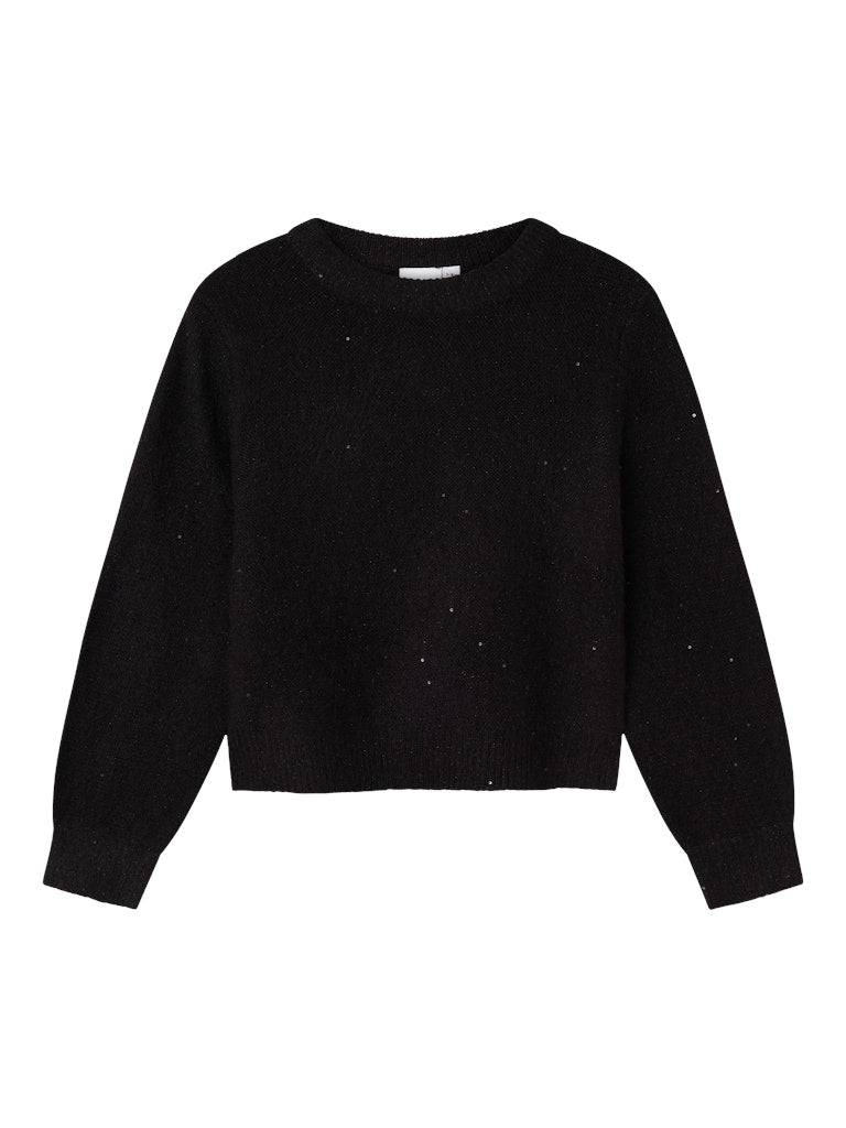 NAME IT Simira Black Long Sleeve Short Knit Black model front view