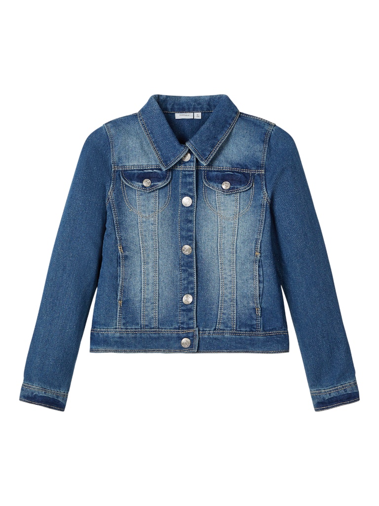 Girl's Star Denim Jacket 2210-Medium Blue Denim-Front View