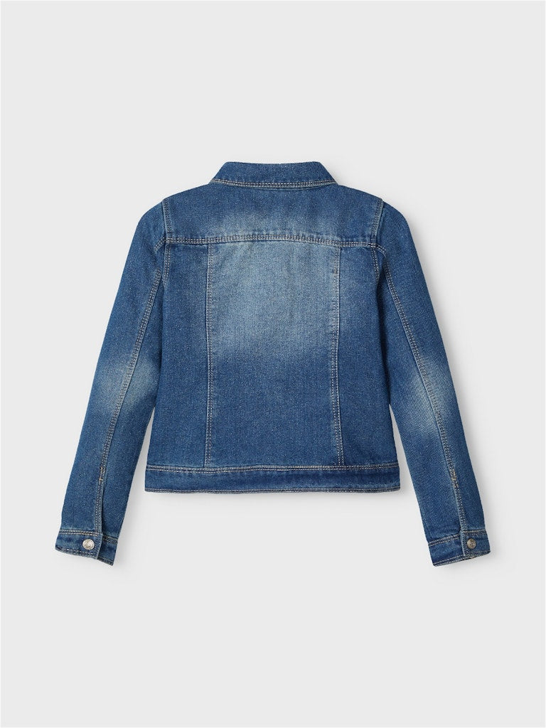 Girl's Star Denim Jacket 2210-Medium Blue Denim-Back View