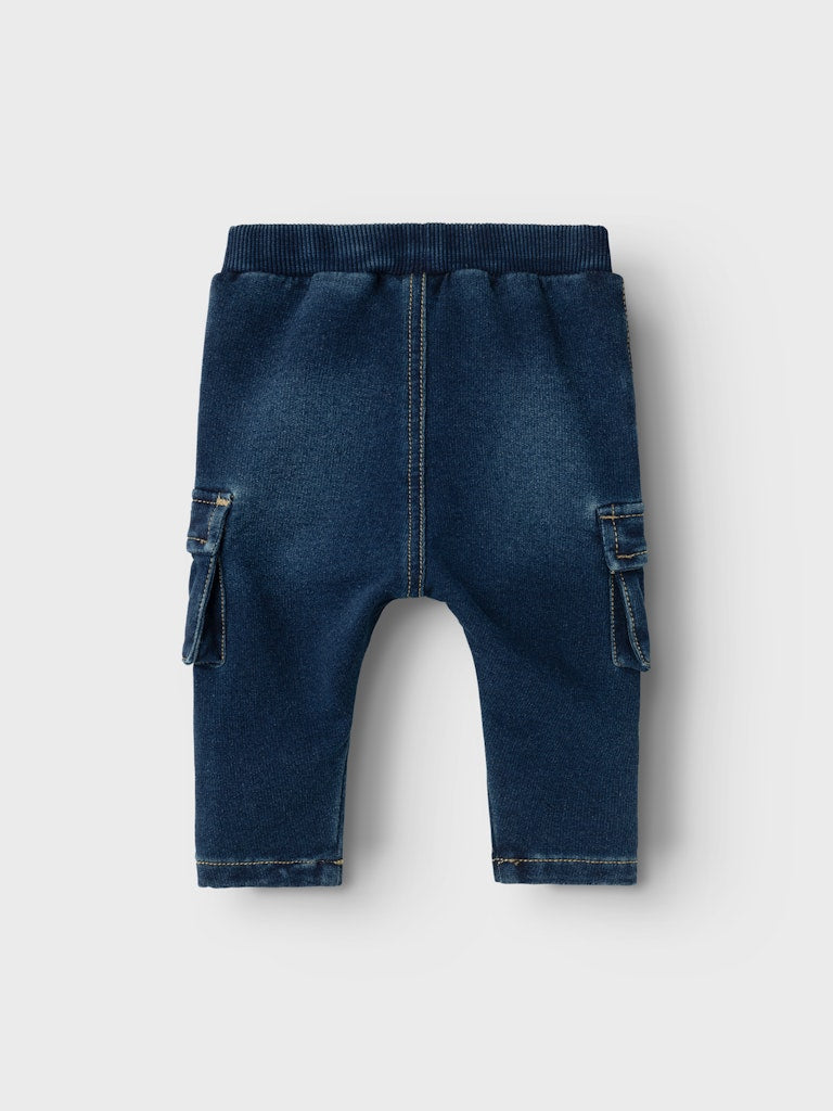 NAME IT Ben Baggy Sweat Cargo Jeans 2770-Dark Blue Denim Dark Blue Denim model front view