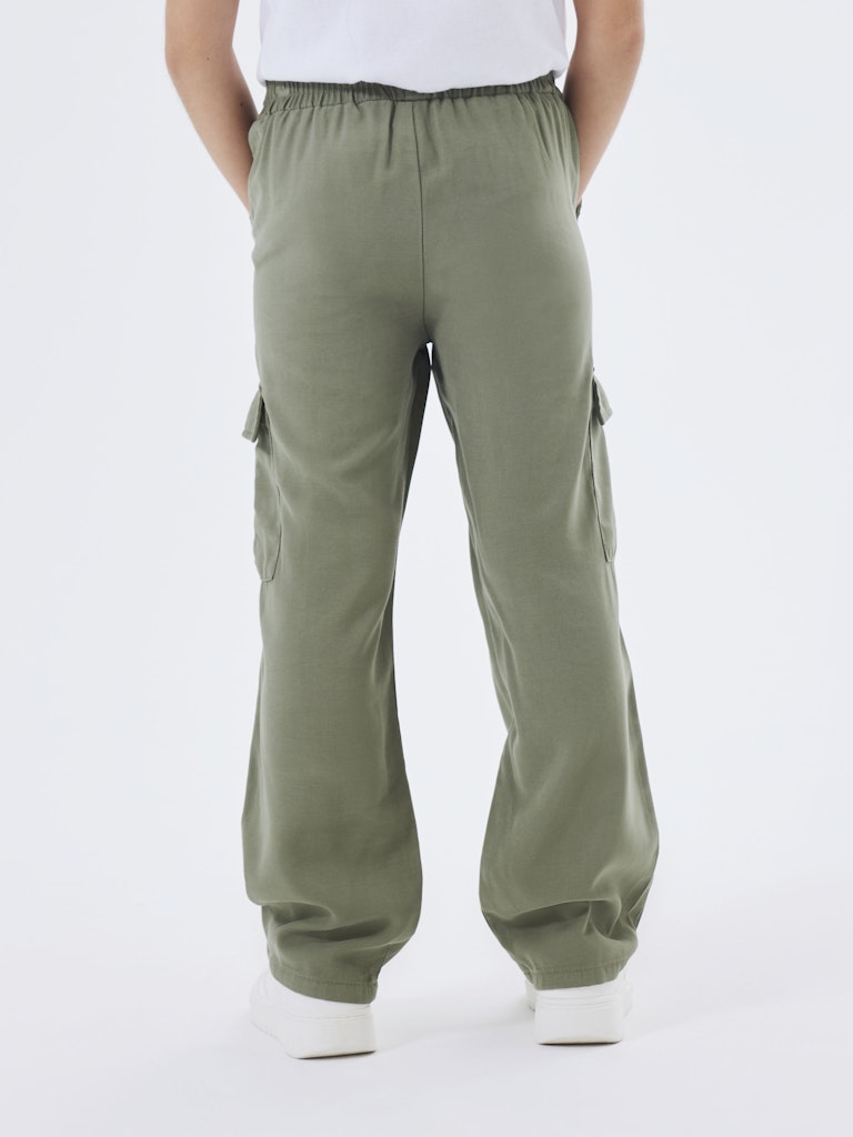 NAME IT Bella Green Cargo Pants Deep Lichen Green model front view