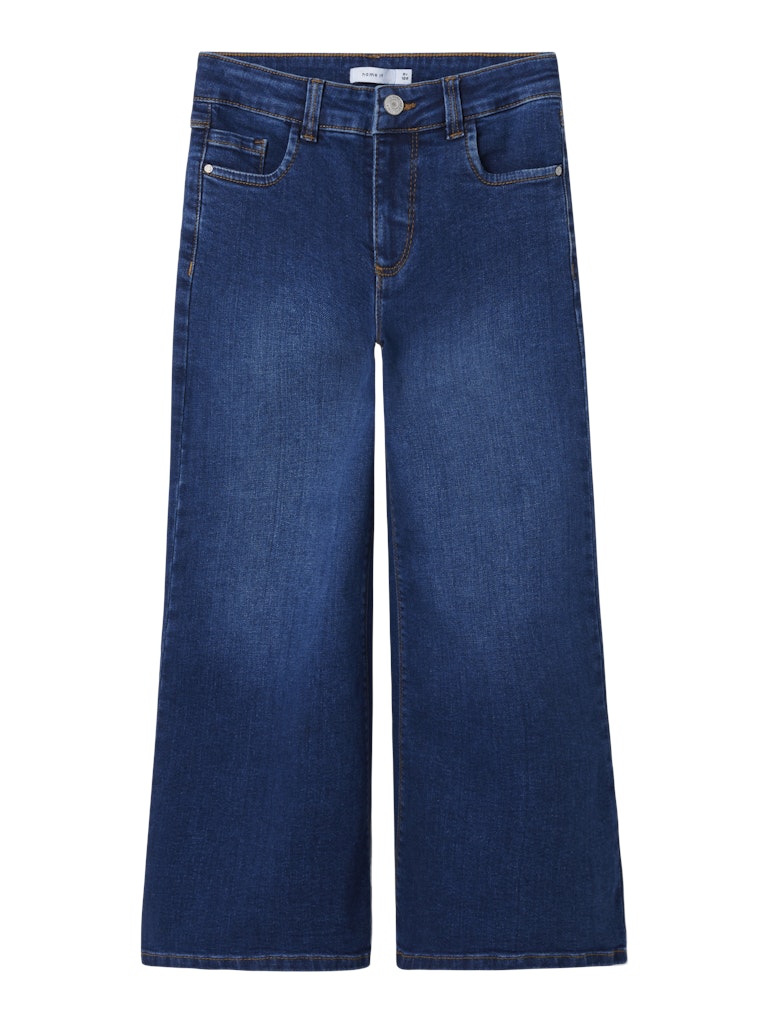 NAME IT Polly Wide Leg Jeans-Dark Blue Denim Dark Blue Denim front view