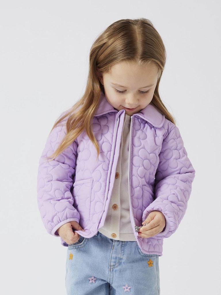 Girl's Mower Quilted Jacket-Orchid Bloom-Model Front View