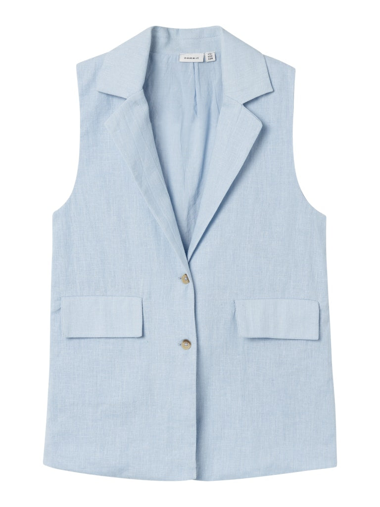 NAME IT Falinnen Waistcoat Chambray Blue front view