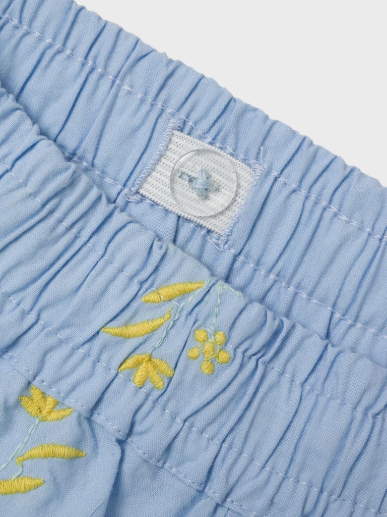 Girl's Falower Loose Shorts-Chambray Blue-Waist View