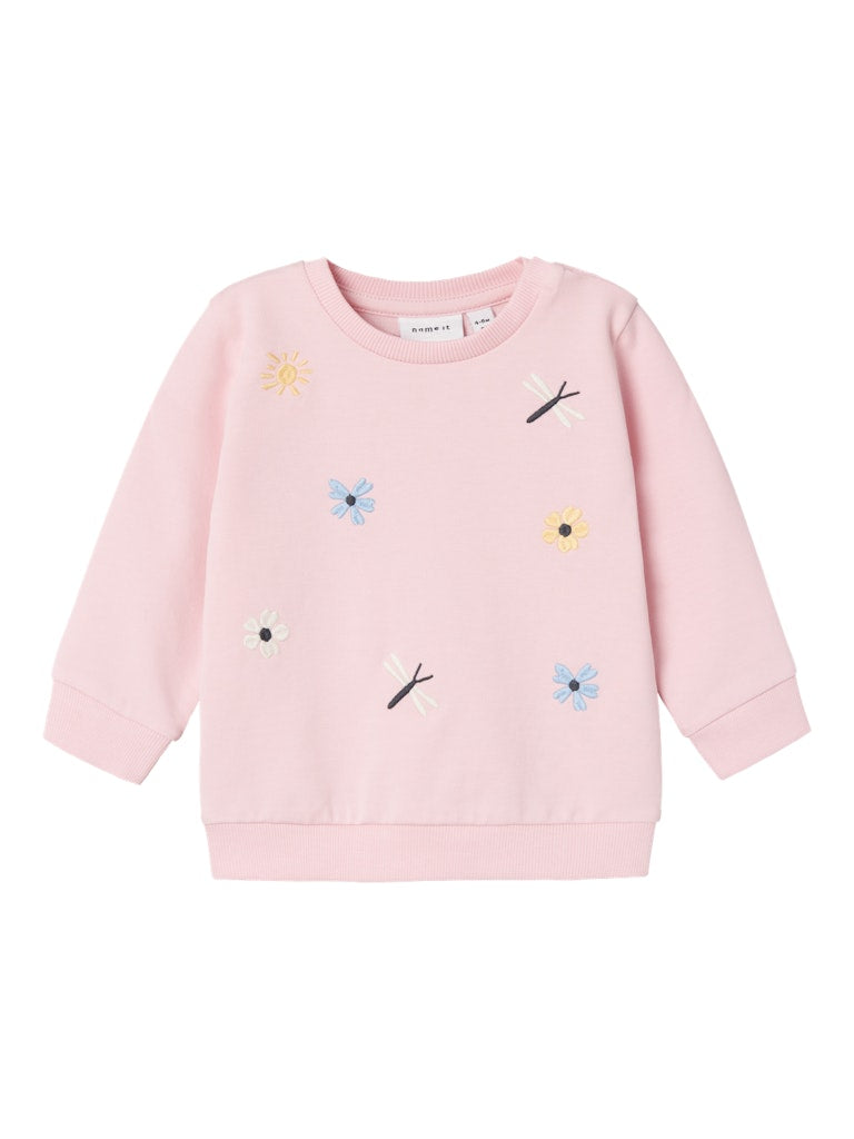 NAME IT Hillia Long Sleeve Sweat-Parfait Pink Parfait Pink front view