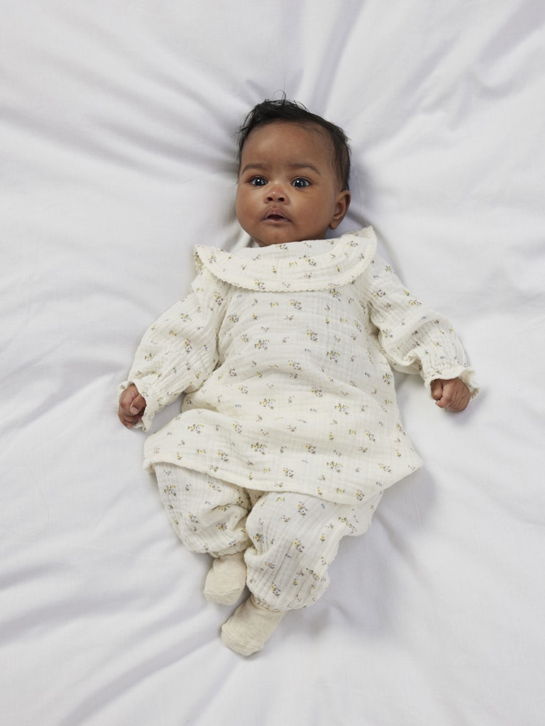 Newborn Detone Pant-Cloud Dancer-Model Front View