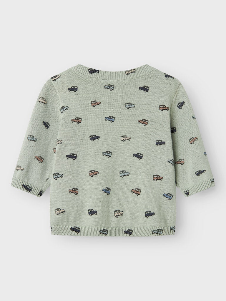 Neworn Hurry Long Sleeve Knit Cardigan-Aqua Gray-Back View
