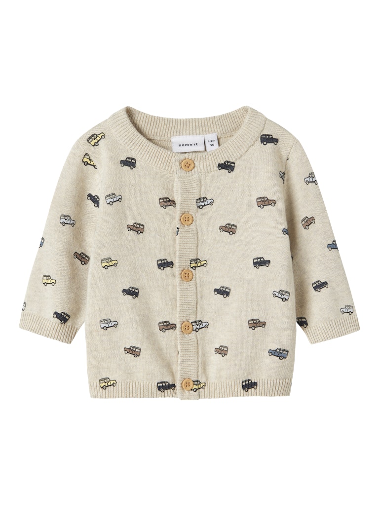Newborn Hurry Long Sleeve Knit Cardigan-Peyote Melange-Front View