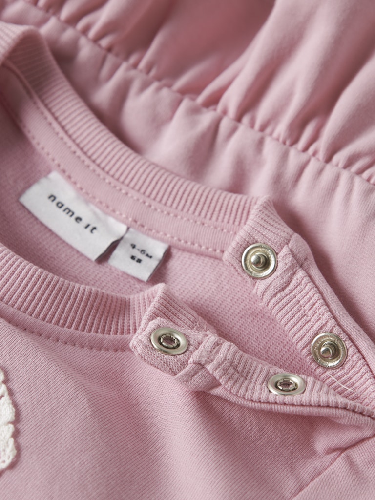 Newborn Girl's Hush Long Sleeve Light Sweat-Cameo Pink-Close Up View