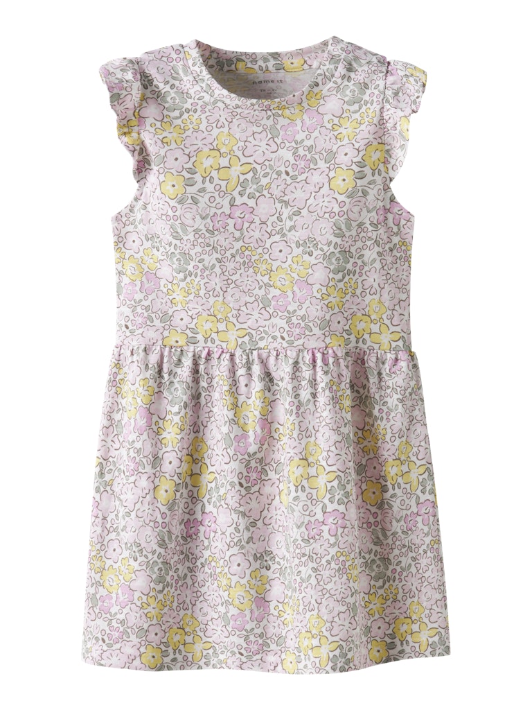 Mini Girl's Haile Cap Sleeve Dress-Bright White/Lemon Meringue-Front View