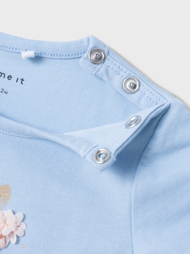 NAME IT Hyria Short Sleeve Top-Chambray Blue Chambray Blue model front view