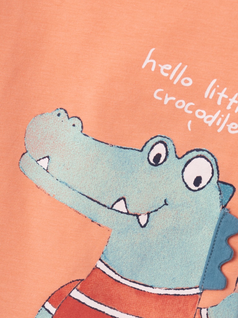 Boy's Juman Short Sleeve Top-Papaya Punch-Close Up View