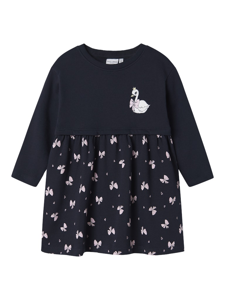 NAME IT Valona Long Sleeve Sweat Dress-Dark Sapphire Dark Sapphire front view