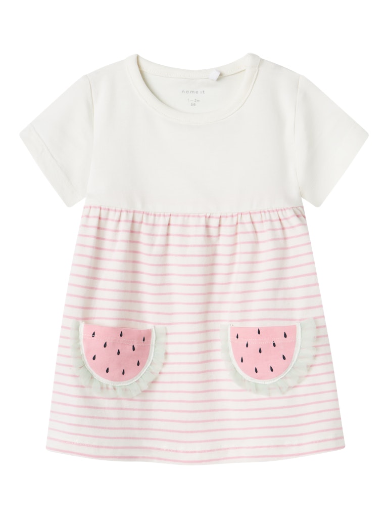 Newborn Girl's Jabelle Short Sleeve Dress-Cloud Dancer-Front View