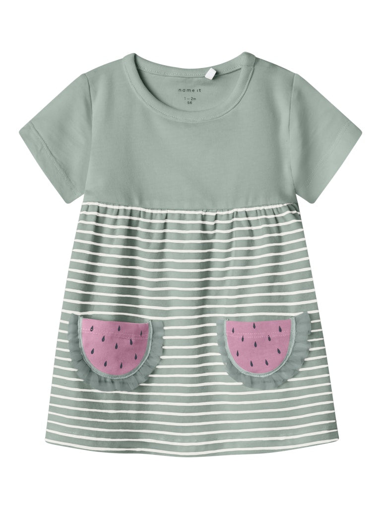 Newborn Jabelle Short Sleeve Dress-Aqua Gray-Front View