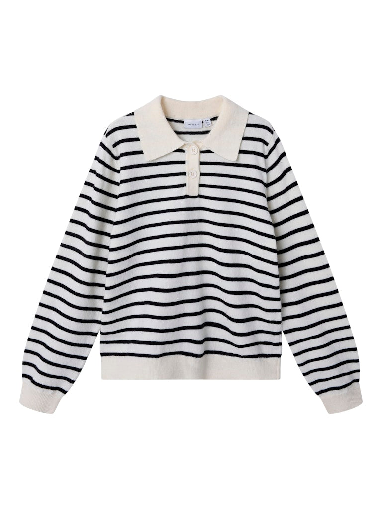 Kid Girl's Danja Long Sleeve Polo Knit-Whisper White-Ghost Front View