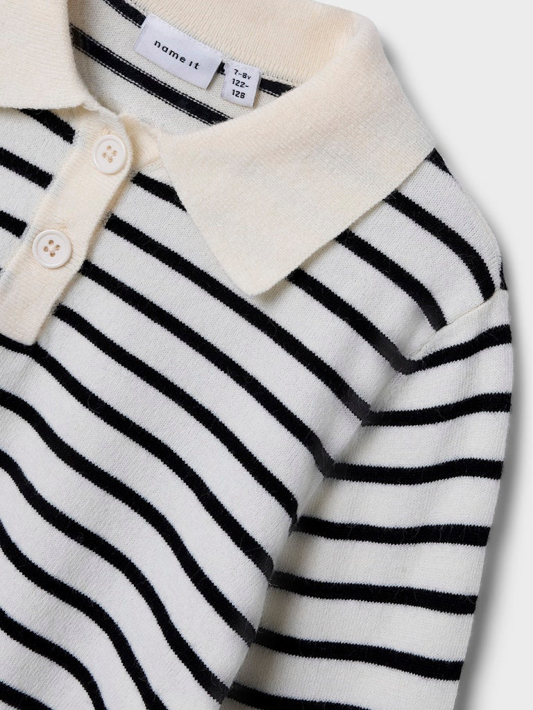 Kid Girl's Danja Long Sleeve Polo Knit-Whisper White-Close View