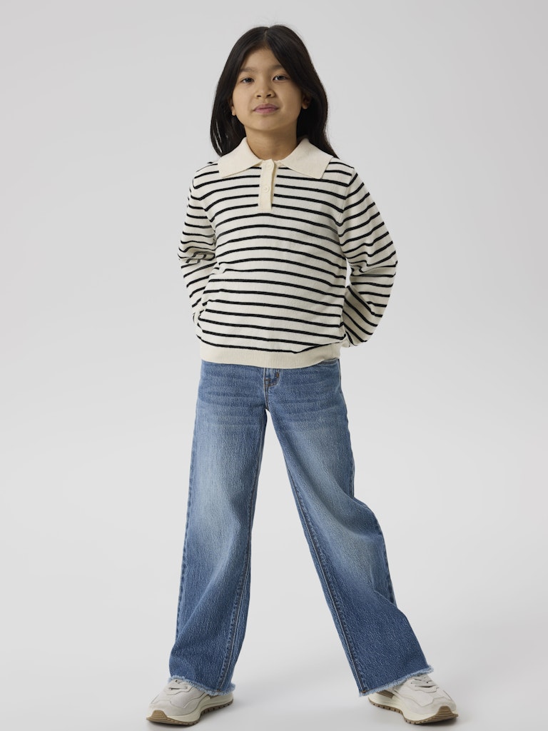 NAME IT Danja Long Sleeve Polo Knit-Whisper White Whisper White model front view