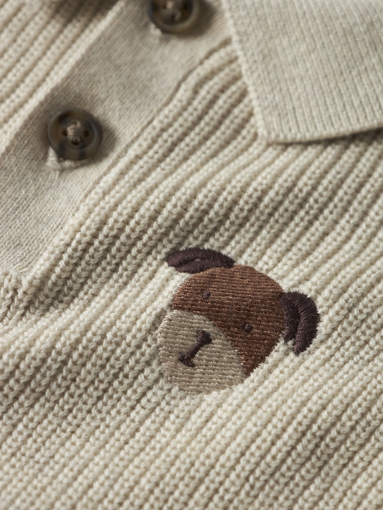 Boys Tant Long Sleeve Knit Polo-Peyote Melange-Close Up View
