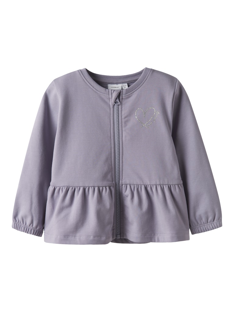 NAME IT Taika Sweat Cardigan Lavender Gray model front view