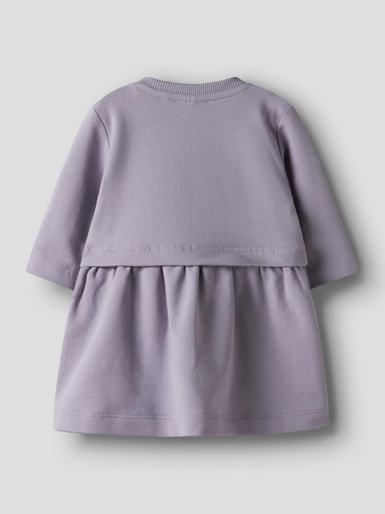 NAME IT Cathy Long Sleeve Sweat Dress Lavender Gray model front view