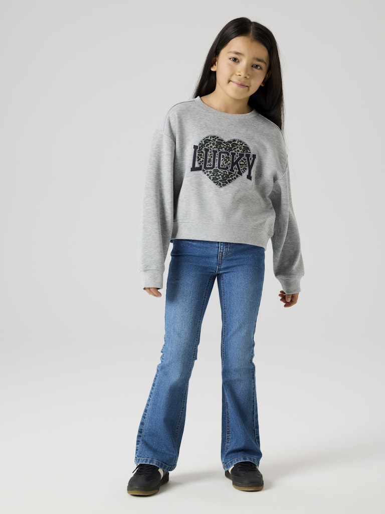 NAME IT Bima Long Sleeve Short Sweat Grey Melange model front view