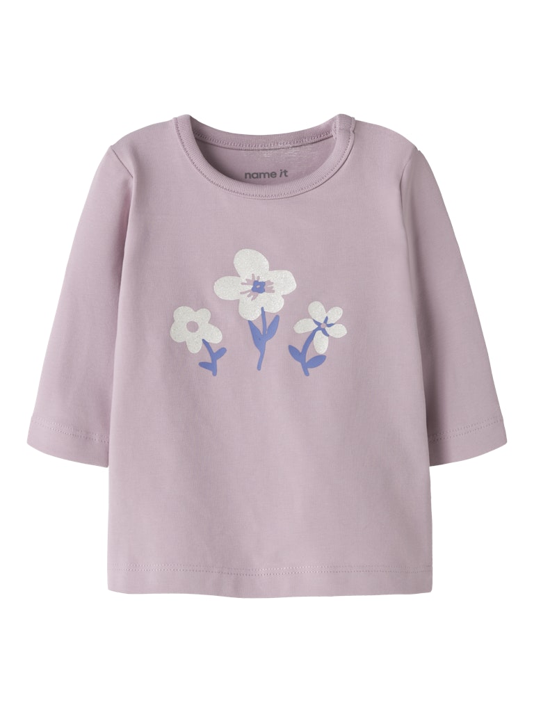 NAME IT Vubie Long Sleeve Top - Cloud Dancer/Dawn Pink/Swamp Dawn Pink model front view