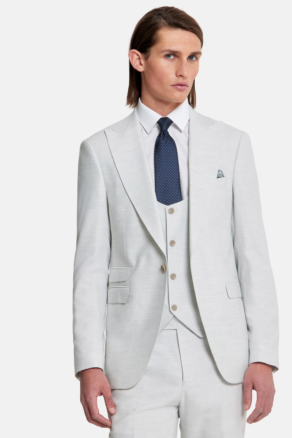Mens Napoli Ecru 3 Piece Suit-Lapel view