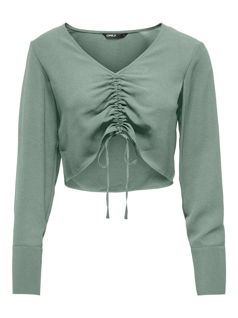 Ladies Nova Life Long Sleeve Ruching Lily Pad Top-Front View