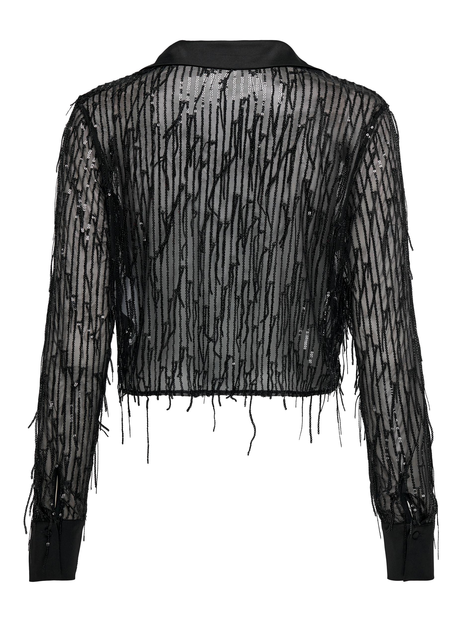 Spacy Long Sleeve Woven Black Top-Back view