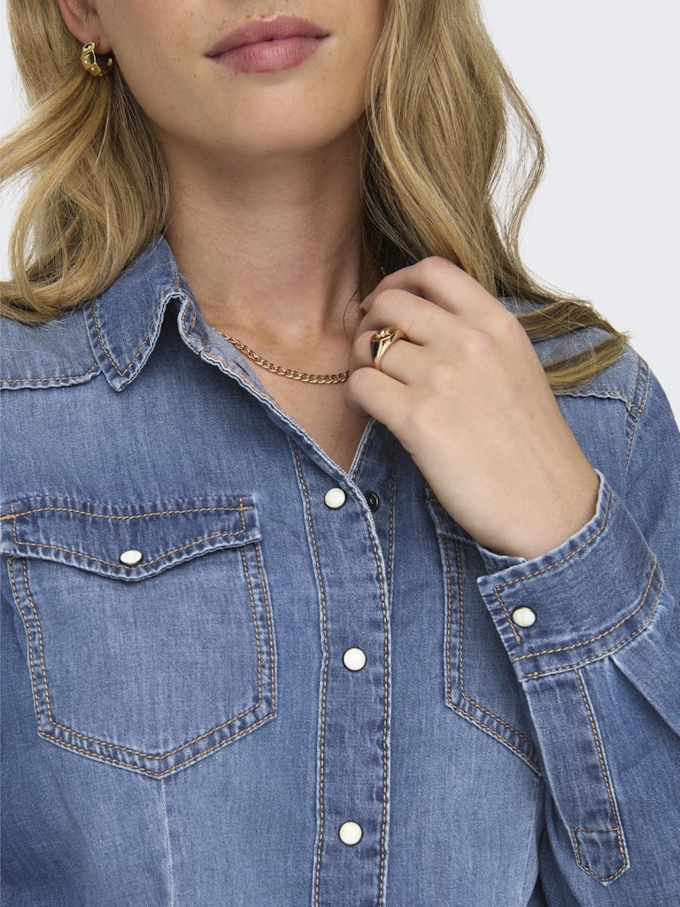ONLY Alexa Long Sleeve Denim Shirt Medium Blue Denim model front view