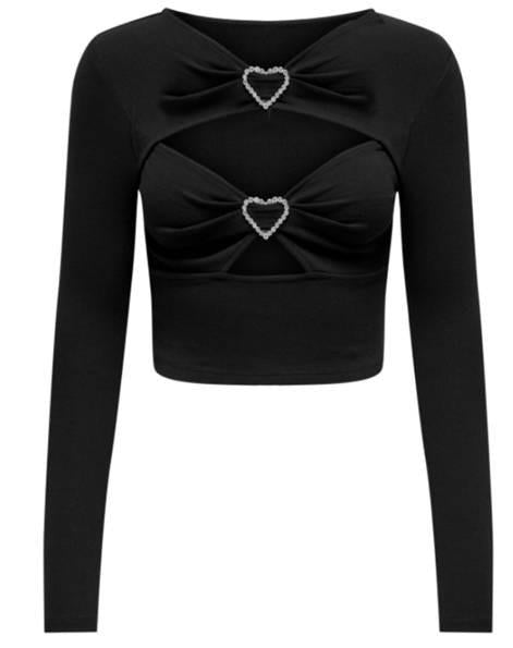 Ladies Mindy Long Sleeve Rib Top -Black-Front View